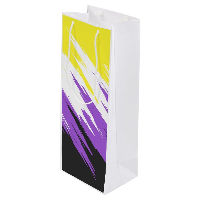 Grungy Funky ZigZag Abstract Nonbinary Pride Flag Wine Gift Bag (Front Angled)