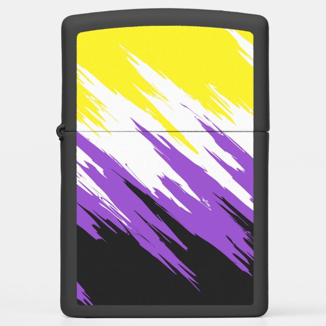 Grungy Funky ZigZag Abstract Nonbinary Pride Flag Zippo Lighter (Front)