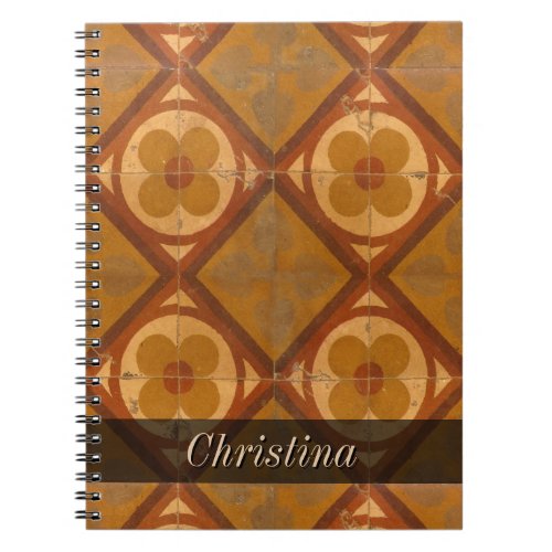 Grungy Geometric Floral Ceramic Tiles any Text Notebook