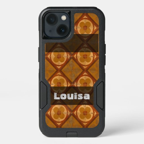 Grungy Geometric Floral Ceramic Tiles any Text iPhone 13 Case