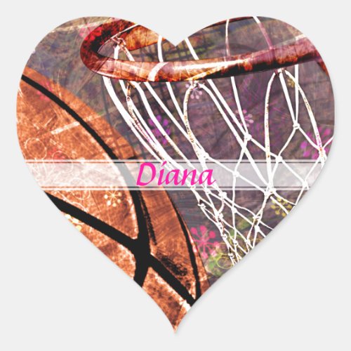 Grungy Girly Basketball Heart Sticker