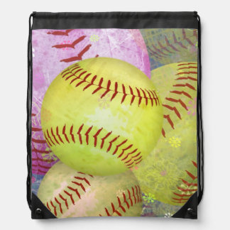 Grungy Girly Softball Drawstring Bag