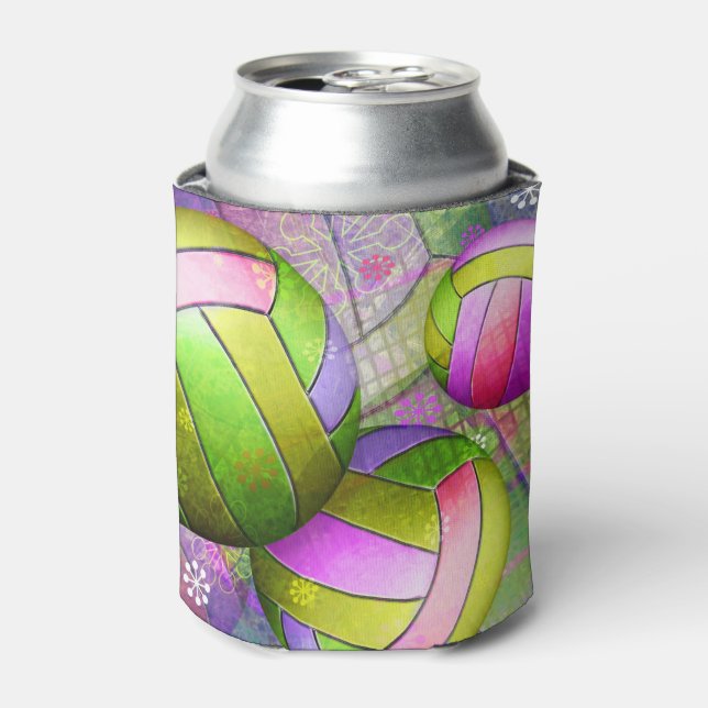Grungy Girly Volleyball Can Cooler (Can Front)