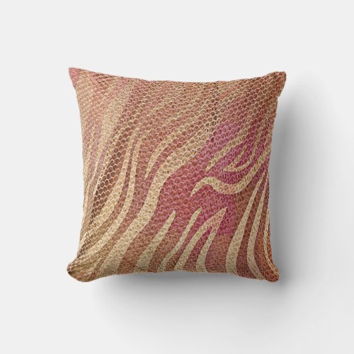 Grungy Golden Pastel Pink Zebra Texture Throw Pillow