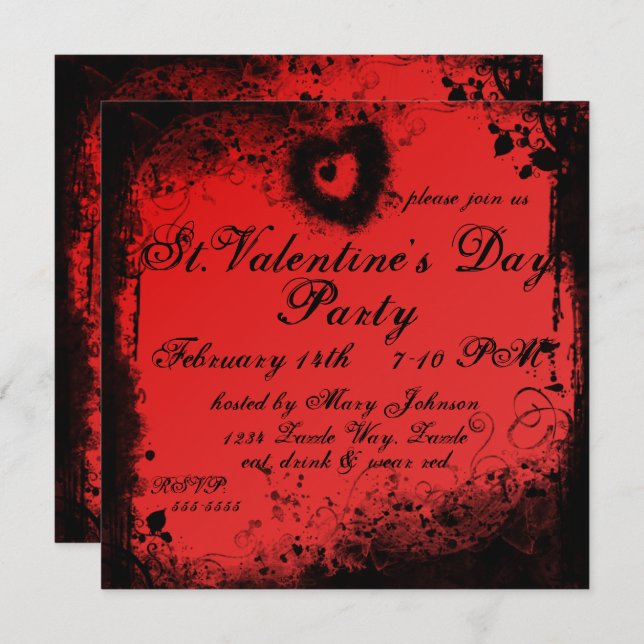 Grungy Goth Valentines Day Invitation (Front/Back)