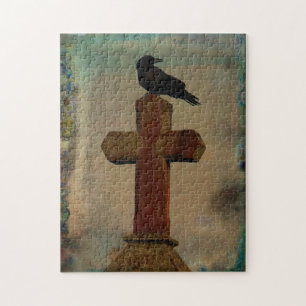 Grungy Gothic Night Crow Jigsaw Puzzle