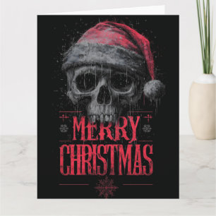 Grungy Gothic Skull Wearing a Distressed Santa Hat Card