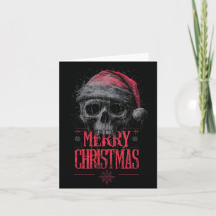Grungy Gothic Skull Wearing a Distressed Santa Hat Holiday Card
