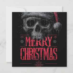 Grungy Gothic Skull Wearing a Distressed Santa Hat Holiday Card