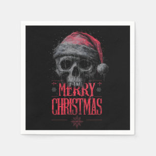 Grungy Gothic Skull Wearing a Distressed Santa Hat Napkins