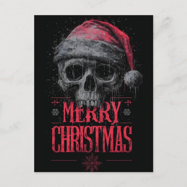 Grungy Gothic Skull Wearing a Distressed Santa Hat Postcard (Front)