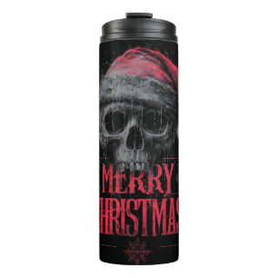 Grungy Gothic Skull Wearing a Distressed Santa Hat Thermal Tumbler