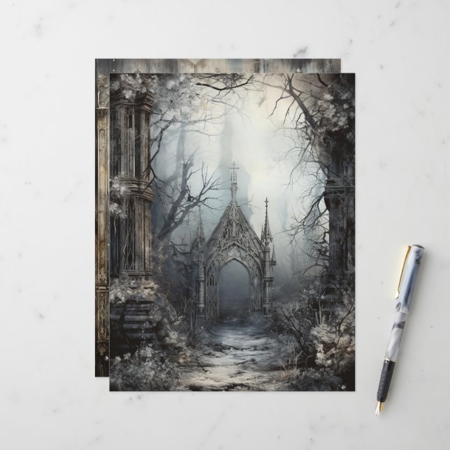 Grungy Gothic Winter Paper Craft Cardstock (Front/Back In Situ)