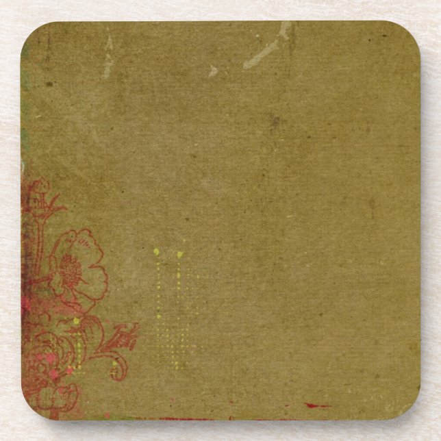 Grungy Graffiti With Red Floral Drink Coaster (Front)