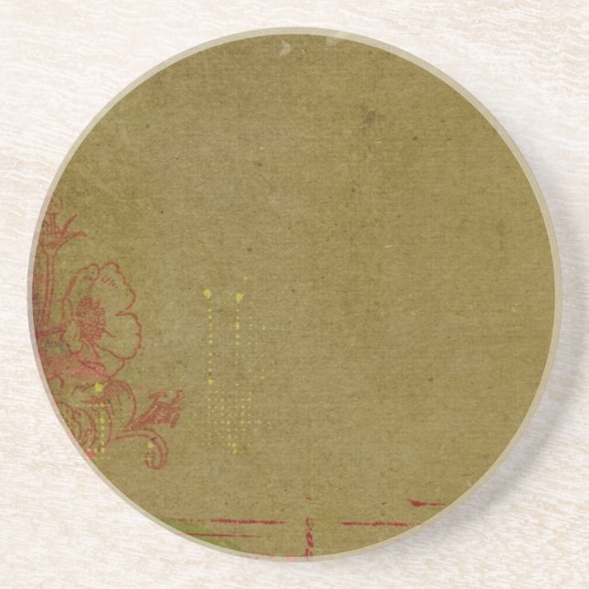 Grungy Graffiti With Red Floral Sandstone Coaster (Front)