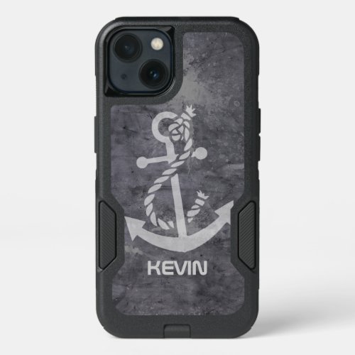 Grungy Gray Metallic Texture  White Boat Anchor iPhone 13 Case