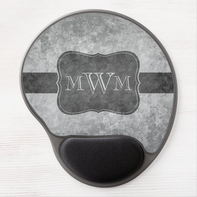 Grungy gray monogram gel mouse pad (Front)