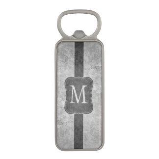 Grungy gray monogram magnetic bottle opener