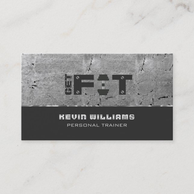 Grungy Gray Texture Fitness Trainer Business Card (Front)