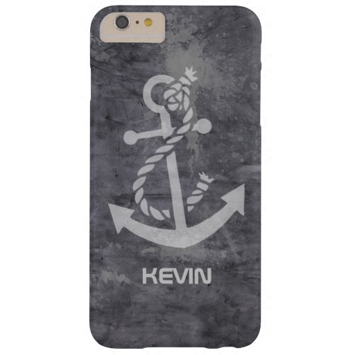 Grungy Gray Texture & White nautical Boat Anchor Barely There iPhone 6 Plus Case