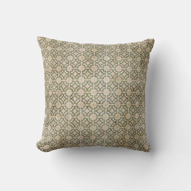 Grungy Green and Beige Pattern Throw Pillow (Front)