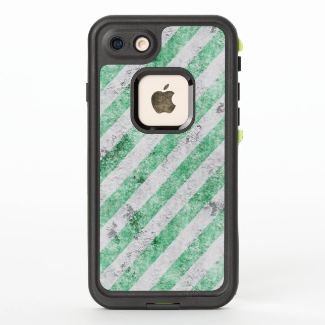 Grungy Green and Ivory Diagonal Stripes LifeProof iPhone Case (Back)