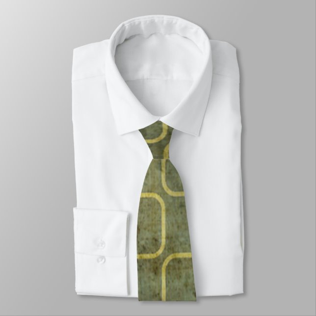 Grungy Green Retro Pattern Tie (Tied)