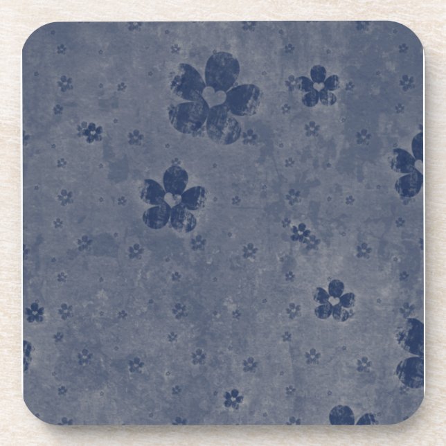 Grungy Hearts and Flowers in Blue Coaster (Front)