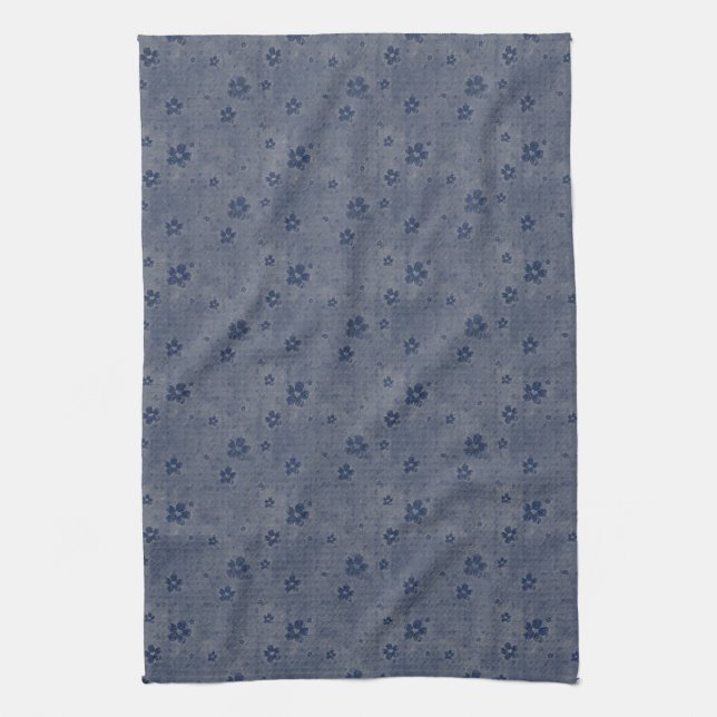 Grungy Hearts and Flowers in Blue Kitchen Towel (Vertical)