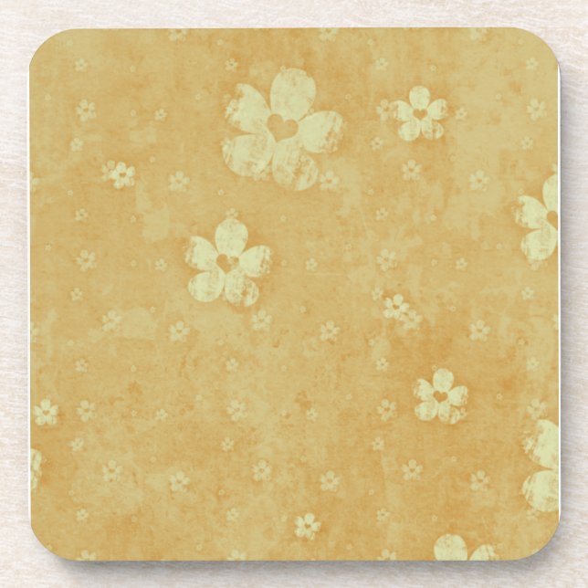 Grungy Hearts and Flowers in Yellow Drink Coaster (Front)