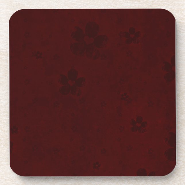 Grungy Hearts and Flowers on Dark Red Beverage Coaster (Front)