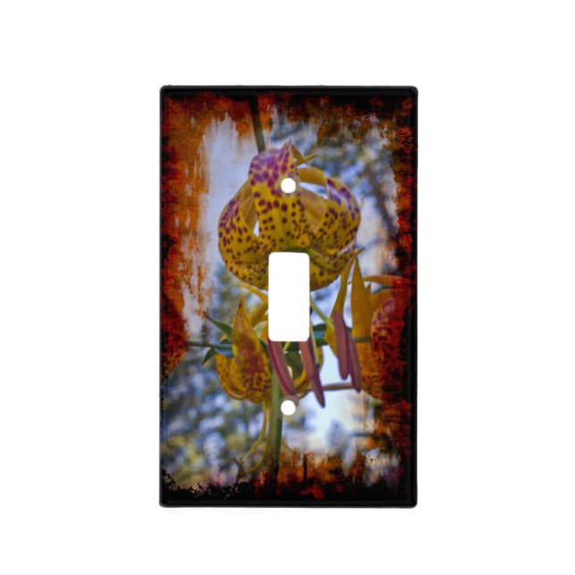 Grungy Humboldt Lily In the Sky Black Background Light Switch Cover (Front)