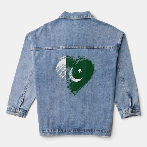 Grungy I Love Pakistan Heart Flag  Denim Jacket