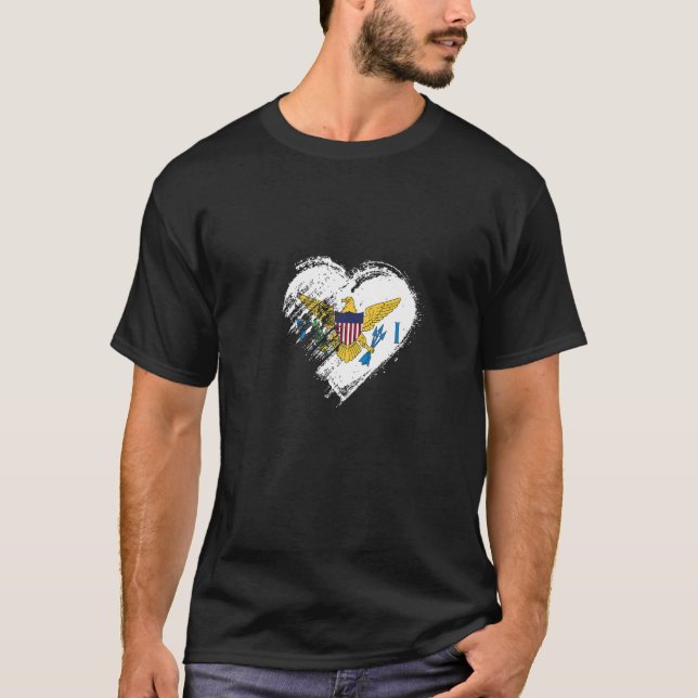 Grungy I Love US Virgin Islands Heart Flag Premium T-Shirt (Front)
