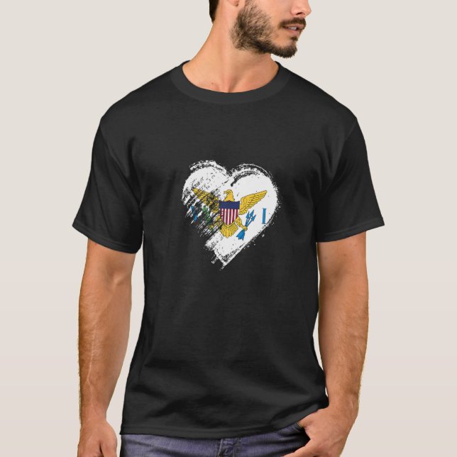 Grungy I Love US Virgin Islands Heart Flag Premium T-Shirt (Front)