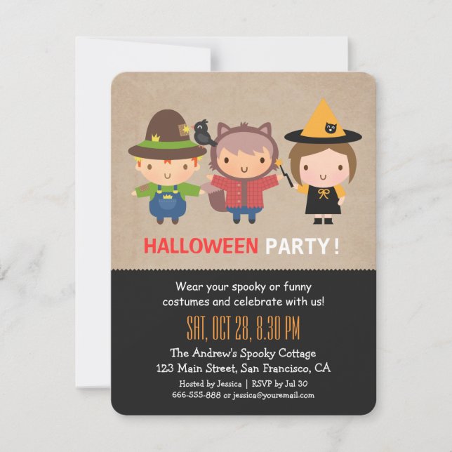 Grungy Kids Halloween Party Invitations (Front)
