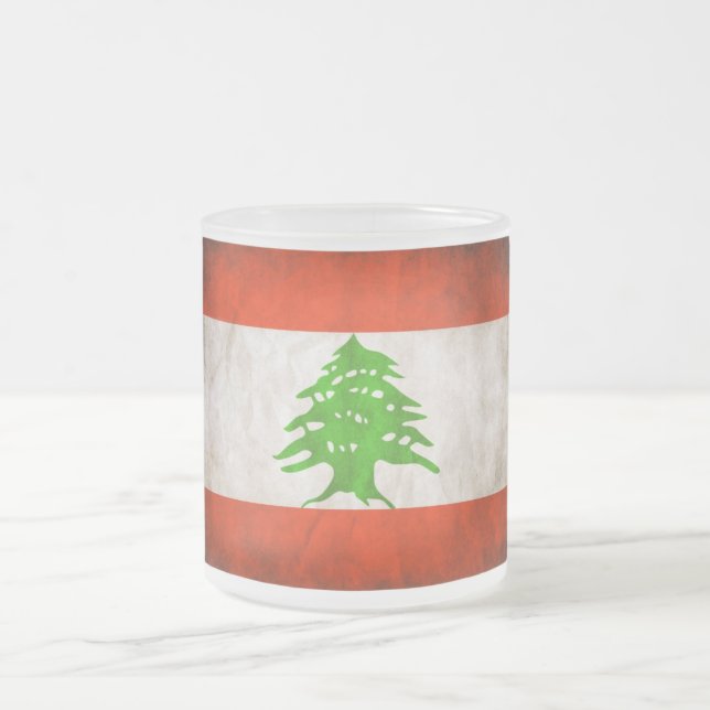 Grungy Lebanon Flag Frosted Glass Coffee Mug (Center)