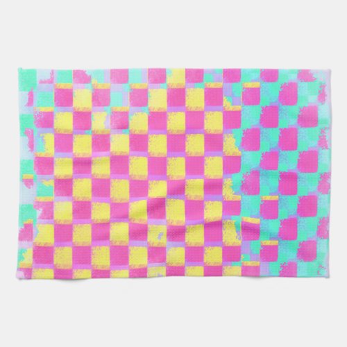 Grungy Lemonberry Mint Checkerboard Pattern Towel