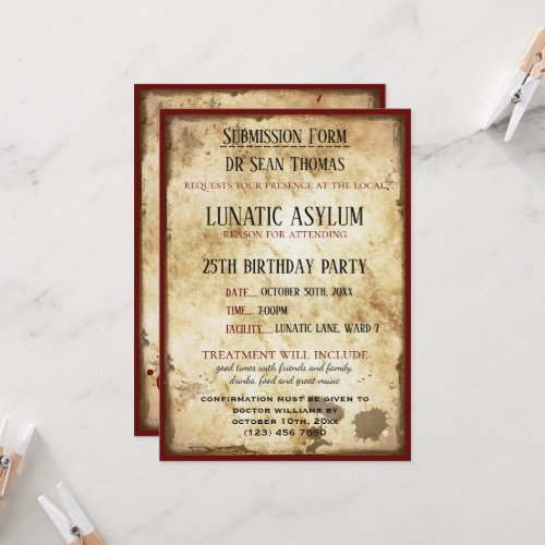 Grungy Lunatic Asylum Birthday Invitation
