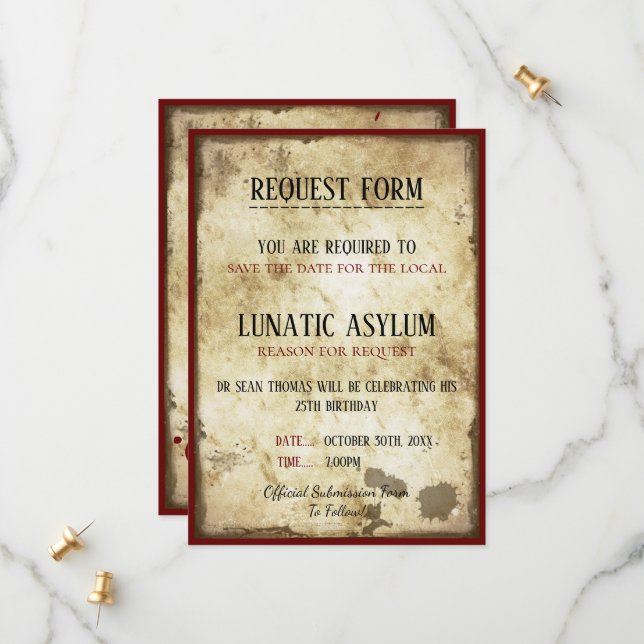 Grungy Lunatic Asylum Birthday Save The Date (Front/Back In Situ)