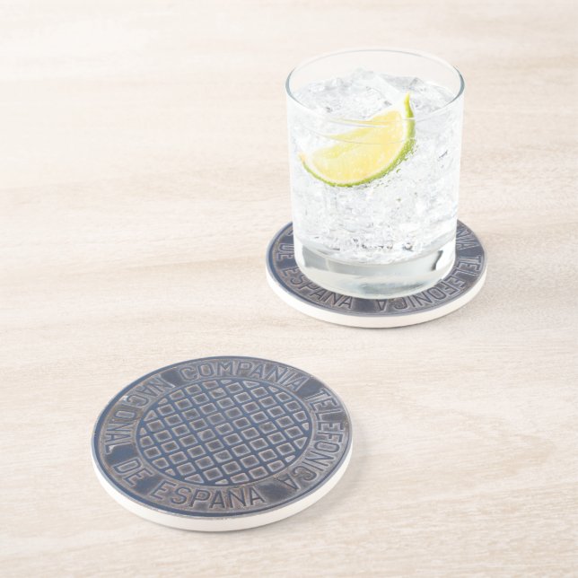 Grungy Metal Telefonica Manhole Coaster (Side)