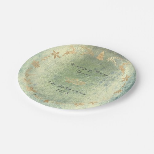 Grungy Mint Green Gold Gray Christmas Paper Plates