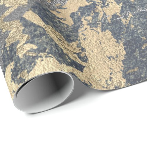 Grungy Molten Silver Gold Marble Shiny Metallic Wrapping Paper
