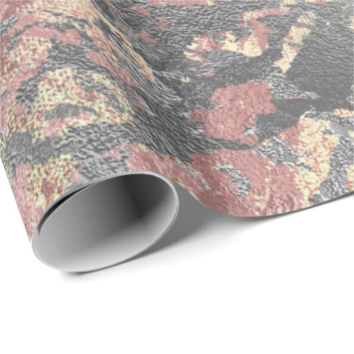 Grungy Molten Silver Rose Gold Pink Marble Metal Wrapping Paper