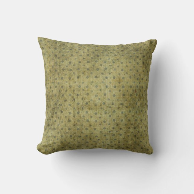 Grungy Moss Green Polka Dot Pattern Throw Pillow (Front)