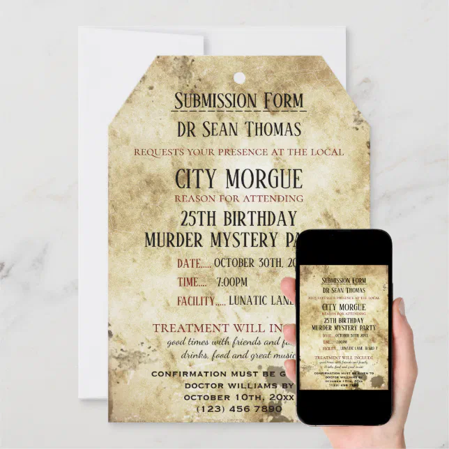 Grungy Murder Mystery Birthday Invitation | Zazzle