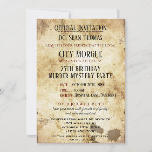 Grungy Murder Mystery Birthday Invitation