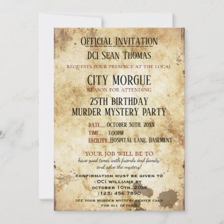 Grungy Murder Mystery Birthday Invitation