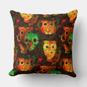 Grungy Owls seamless pattern I + your idea Throw Pillow
