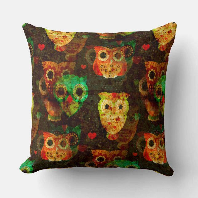 Grungy Owls seamless pattern I + your idea Throw Pillow (Front)
